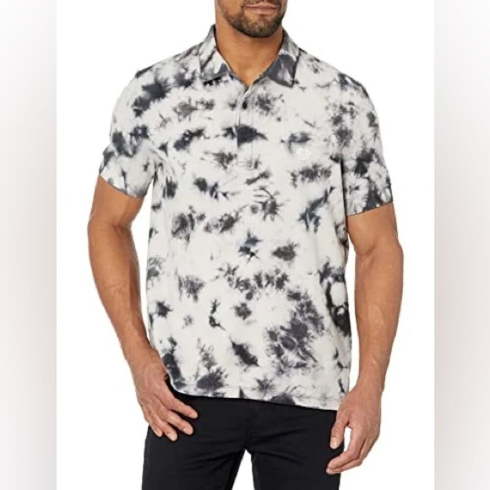 True Religion Men's Tie Dye Short Sleeve Polo, Night Sky, XXX-Large